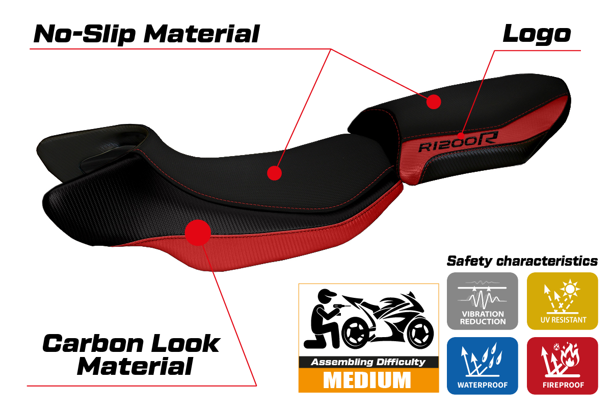 BMW R1200R 2015-2018 Seat Cover Tappezzeria Italia in Red Black