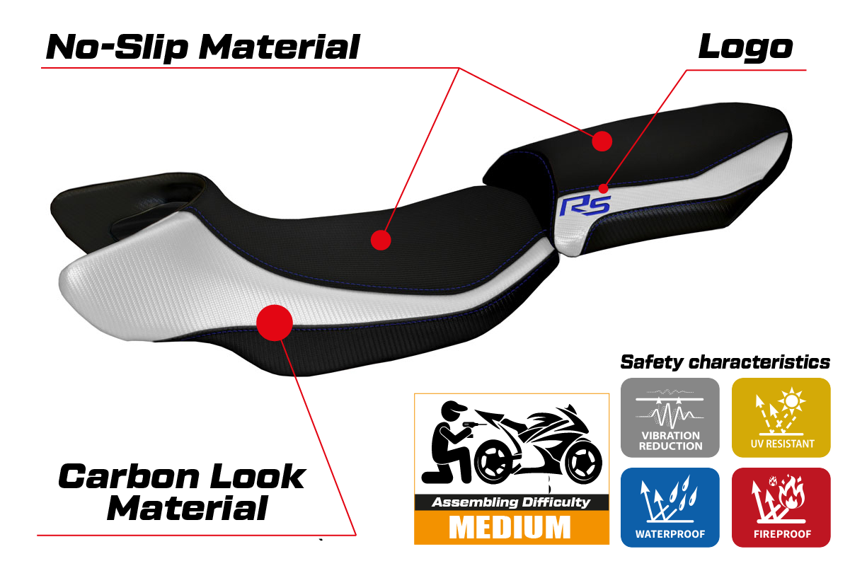 BMW R1200RS 2015-2019 Seat Cover Tappezzeria Italia in White Blue Black