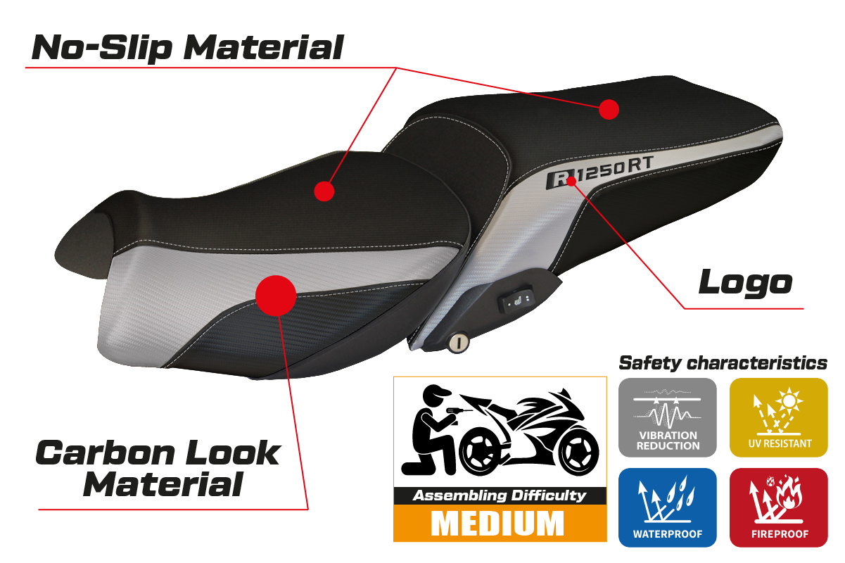 BMW R1250RT 2019-2025 Seat Cover Tappezzeria Italia in Silver and Black