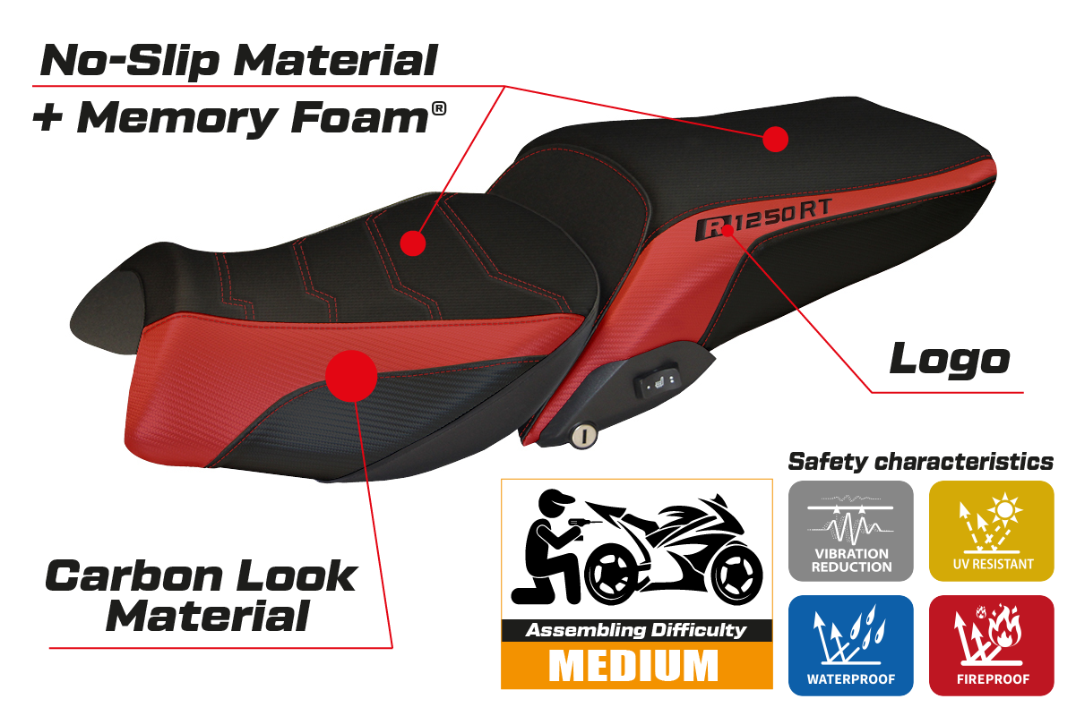 BMW R1250RT 2019-2025 Seat Cover Tappezzeria Italia Comfort in Red and Black