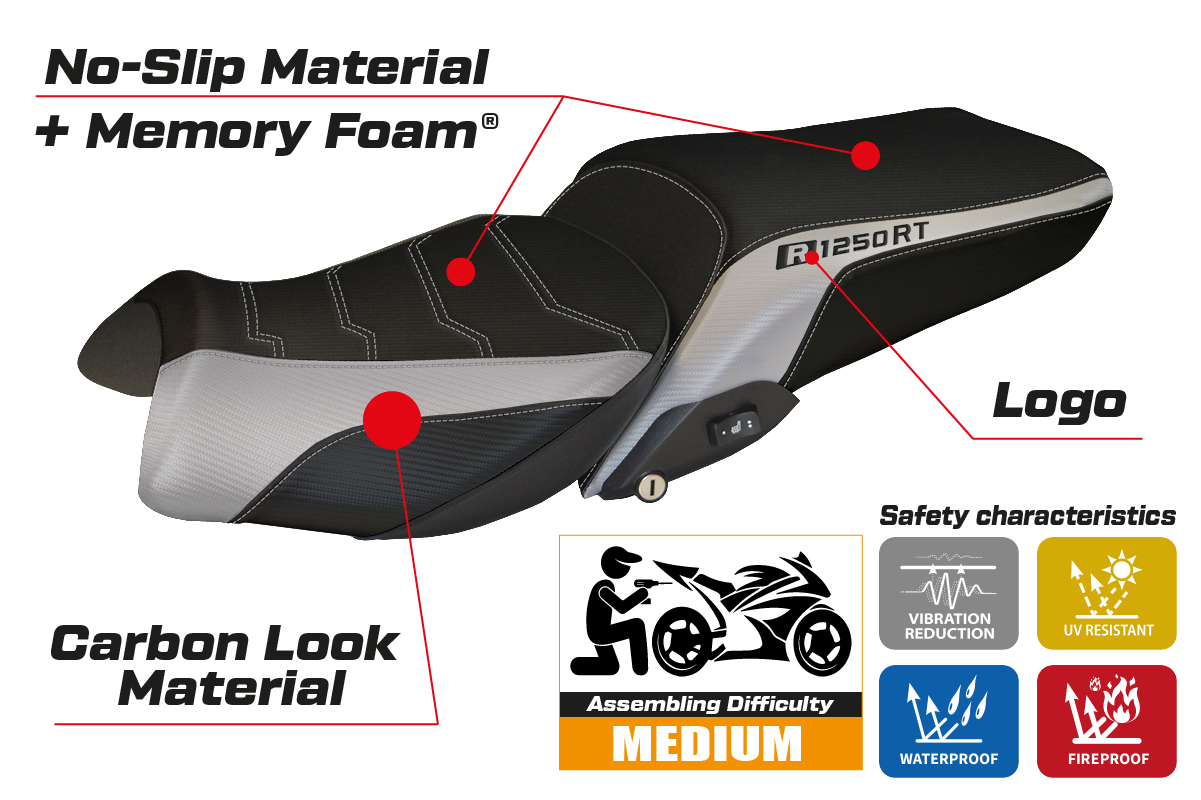 BMW R1250RT 2019-2025 Seat Cover Tappezzeria Italia Comfort in Silver and Black