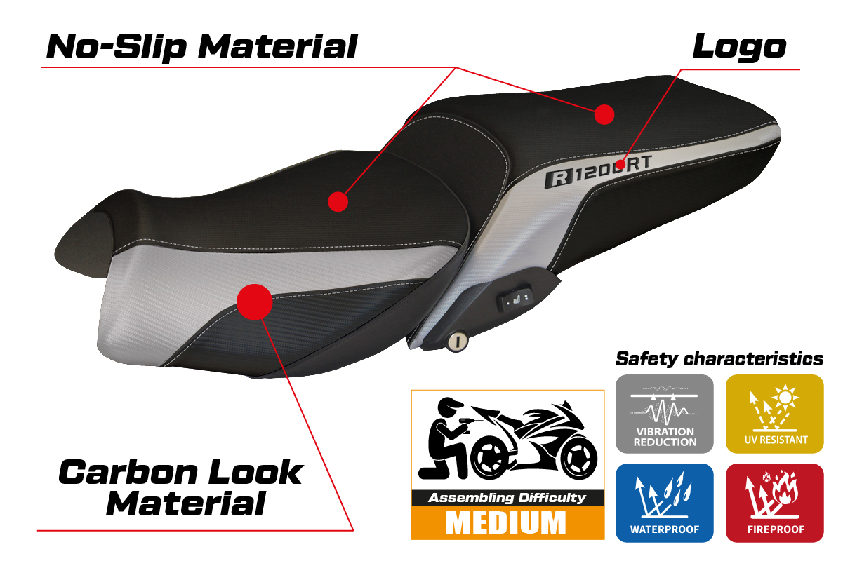 BMW R1200RT 2014-2018 Seat Cover Tappezzeria Italia in Silver and Black