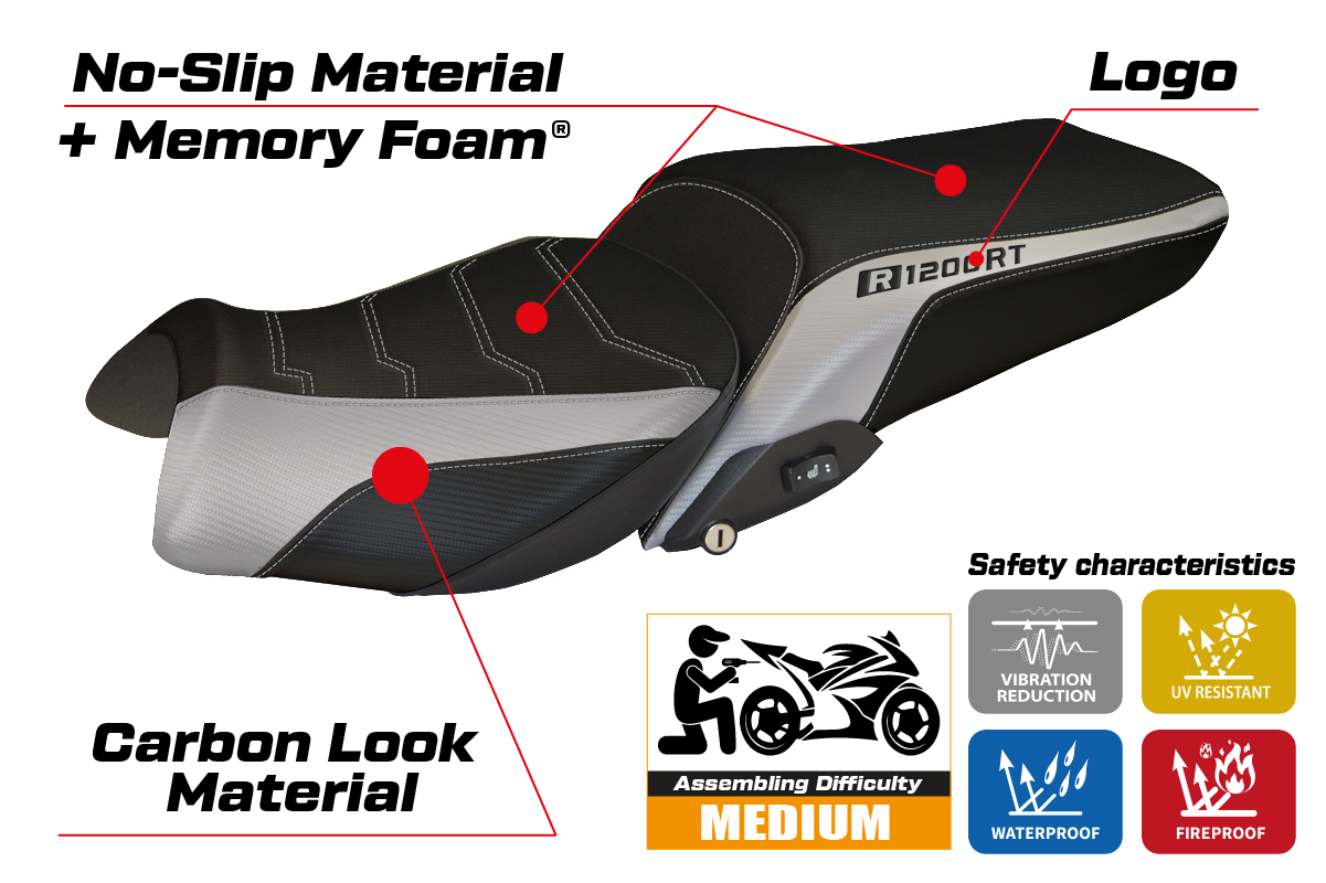 BMW R1200RT 2014-2018 Seat Cover Tappezzeria Italia Comfort in Silver and Black