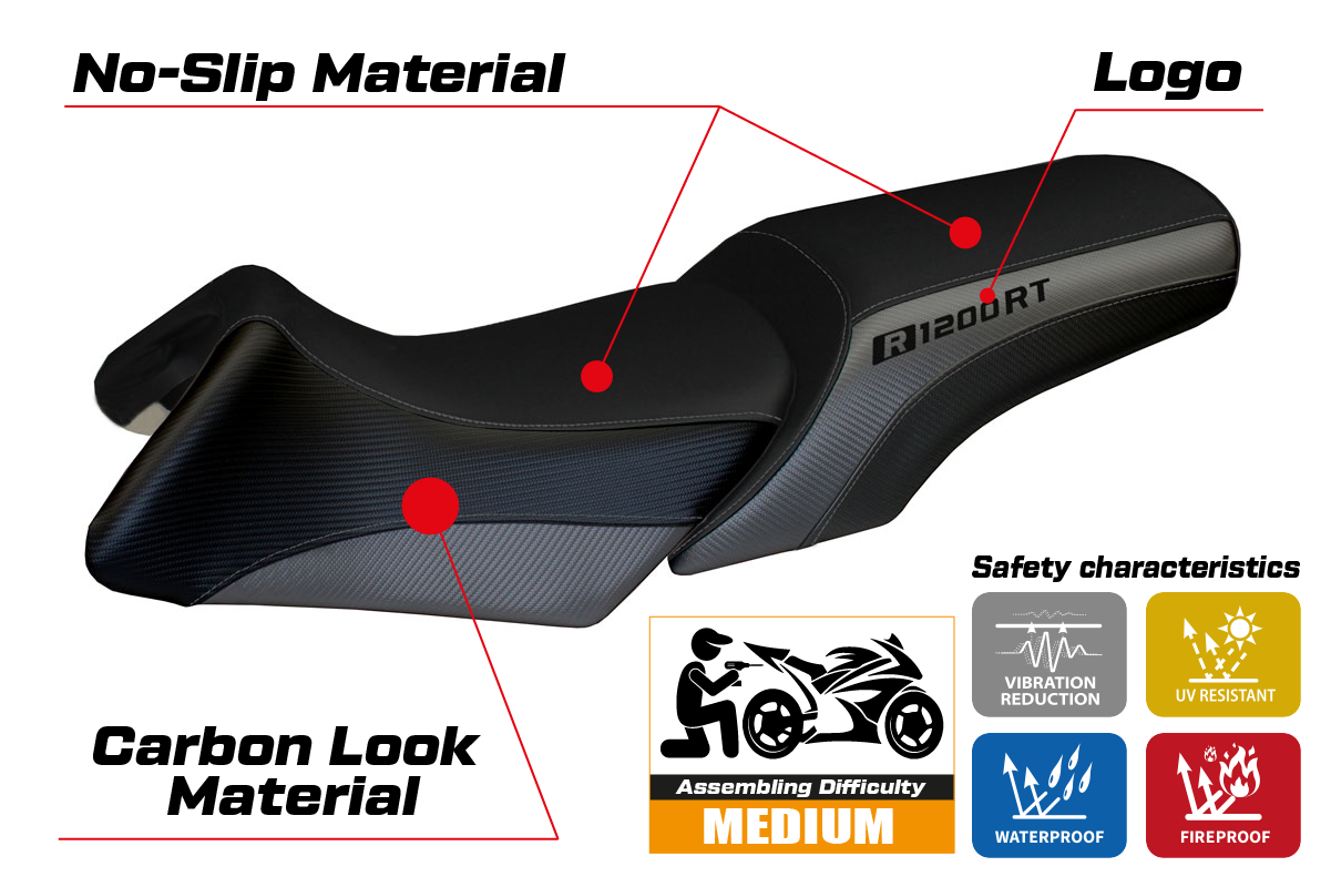 BMW R1200RT 2006-2013 Seat Cover Tappezzeria Italia in Grey and Black