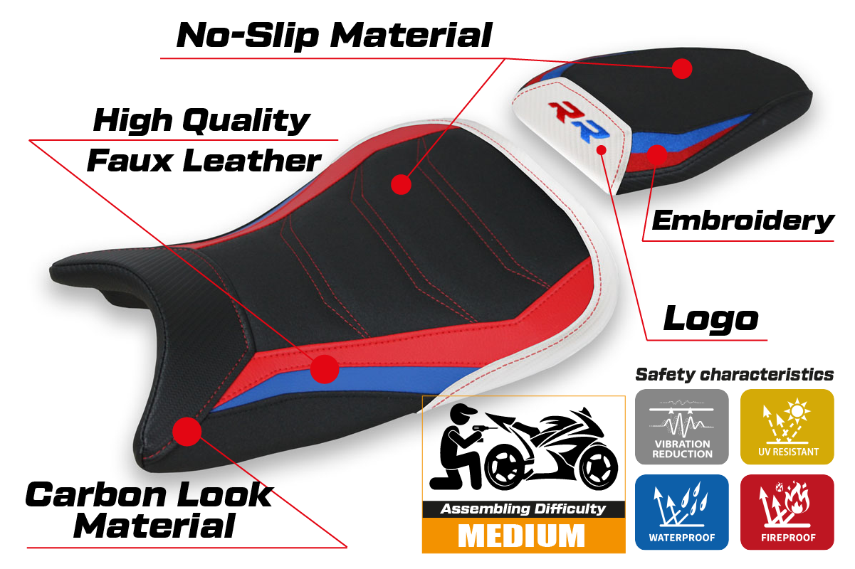 BMW S1000RR M Sport 2019-2025 Seat Cover Tappezzeria Italia Ultragrip in White SE