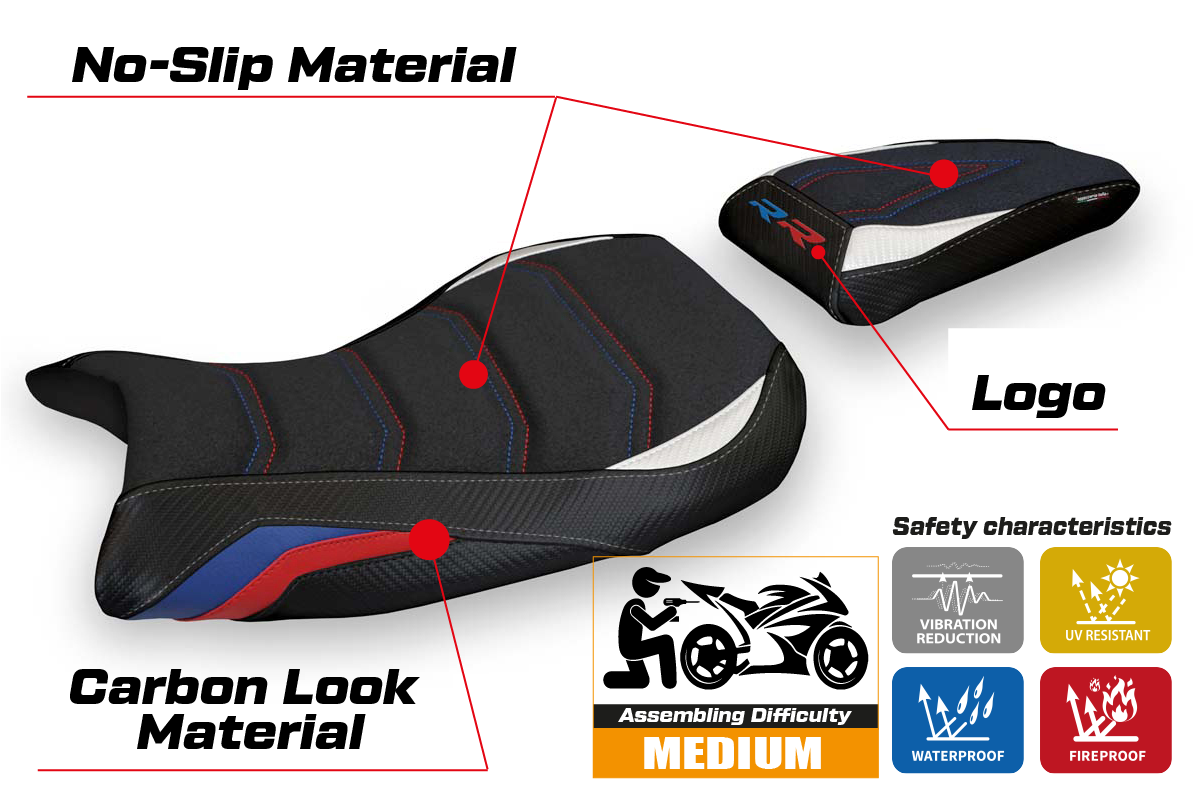 BMW S1000RR M Sport 2019-2025 Seat Cover Tappezzeria Italia Ultragrip in HP Black