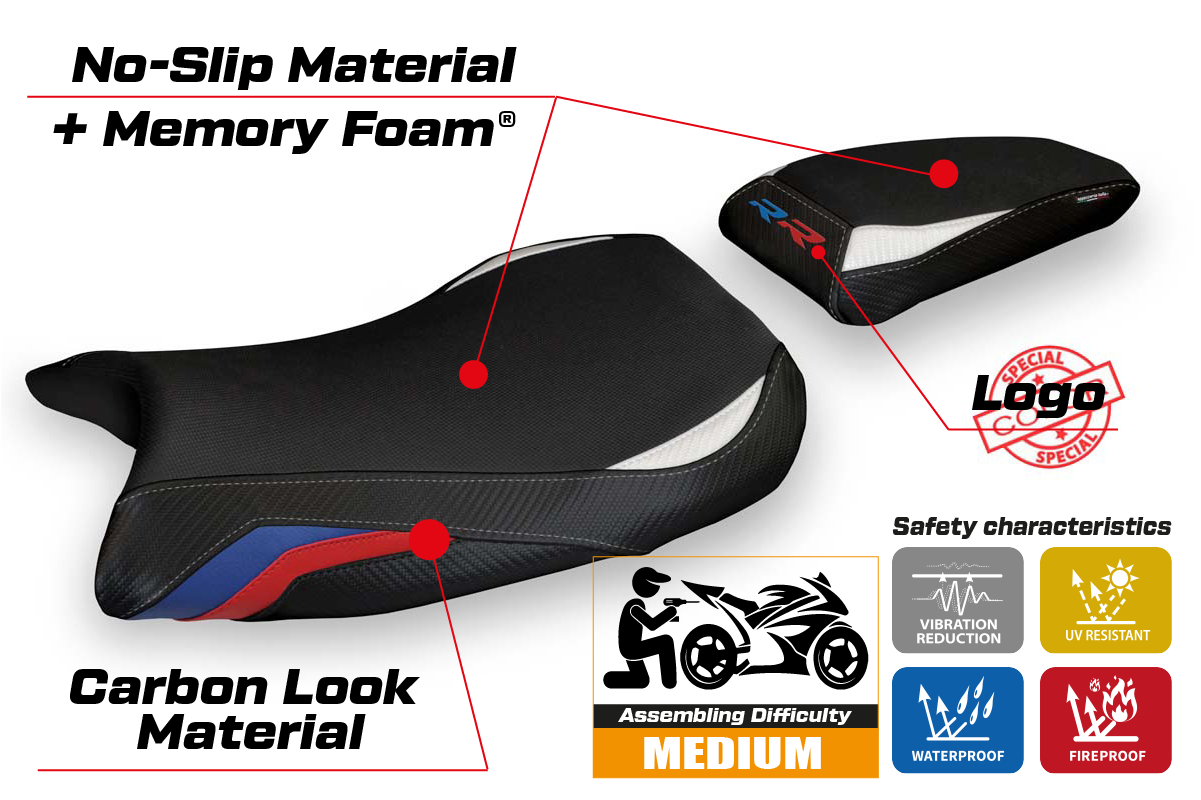 BMW S1000RR M Sport 2019-2025 Seat Cover Tappezzeria Italia Comfort in HP Black