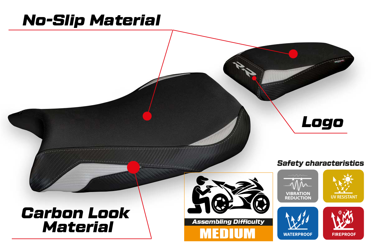 BMW S1000RR 2019-2025 Seat Cover Tappezzeria Italia in Silver and Black