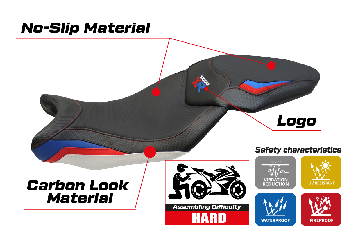 BMW S1000XR 2015-2019 Seat Cover Tappezzeria Italia in HP Red, Blue and Black