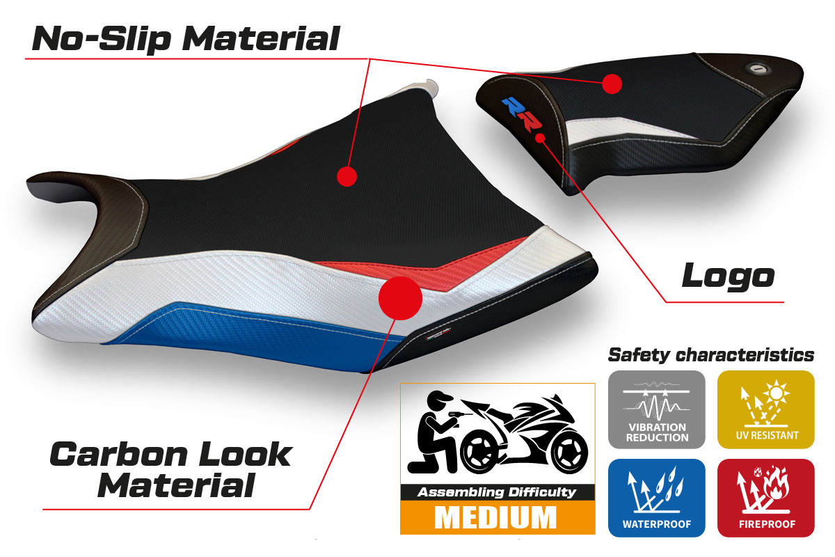 BMW S1000RR 2009-2011 Seat Cover Tappezzeria Italia in HP Red, White, Blue and Black