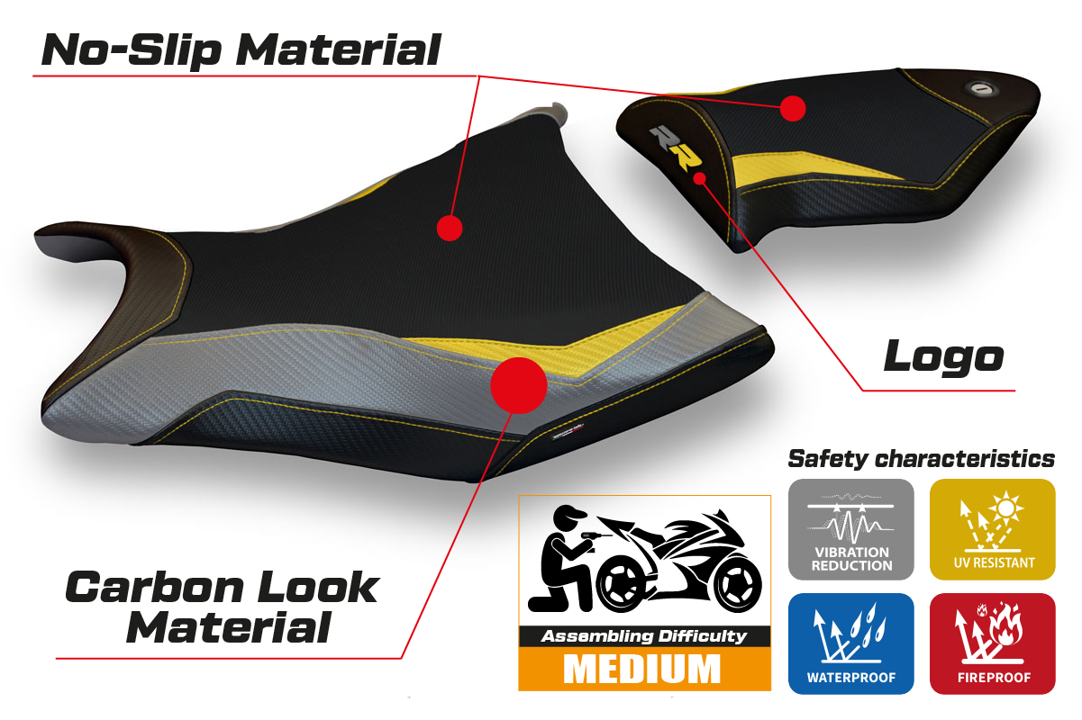 BMW S1000RR 2009-2011 Seat Cover Tappezzeria Italia in Yellow, Grey and Black