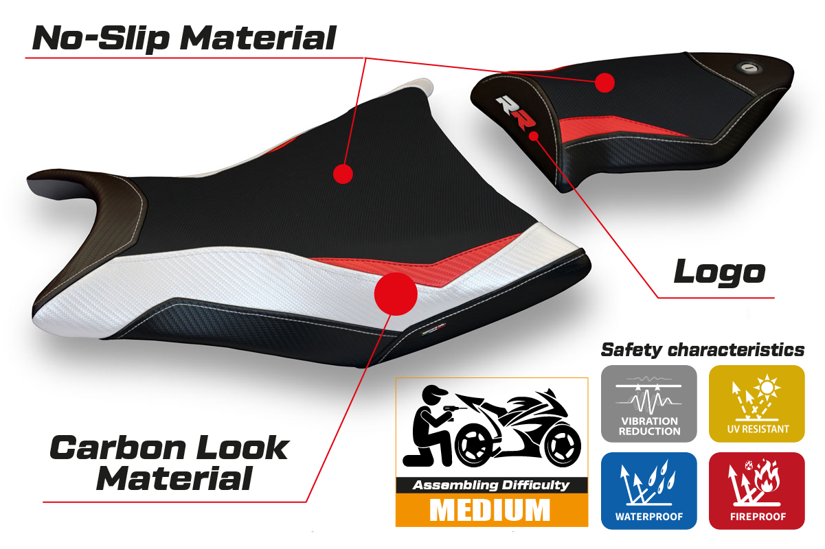 BMW S1000RR 2009-2011 Seat Cover Tappezzeria Italia in Red, White and Black