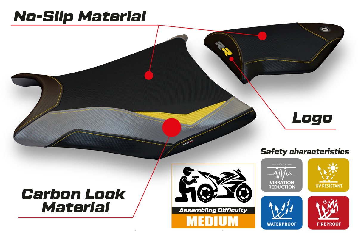 BMW S1000RR 2009-2011 Seat Cover Tappezzeria Italia Comfort in Yellow, Grey and Black