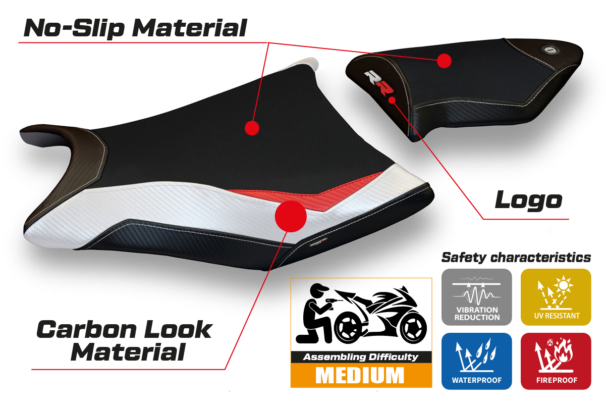 BMW S1000RR 2009-2011 Seat Cover Tappezzeria Italia Comfort in Red, White and Black