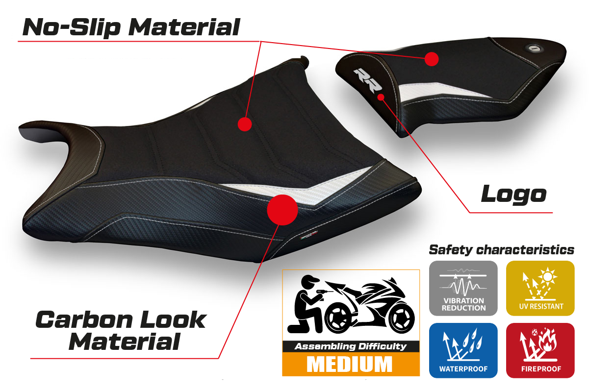 BMW S1000RR 2009-2011 Seat Cover Tappezzeria Italia Ultragrip in White and Black