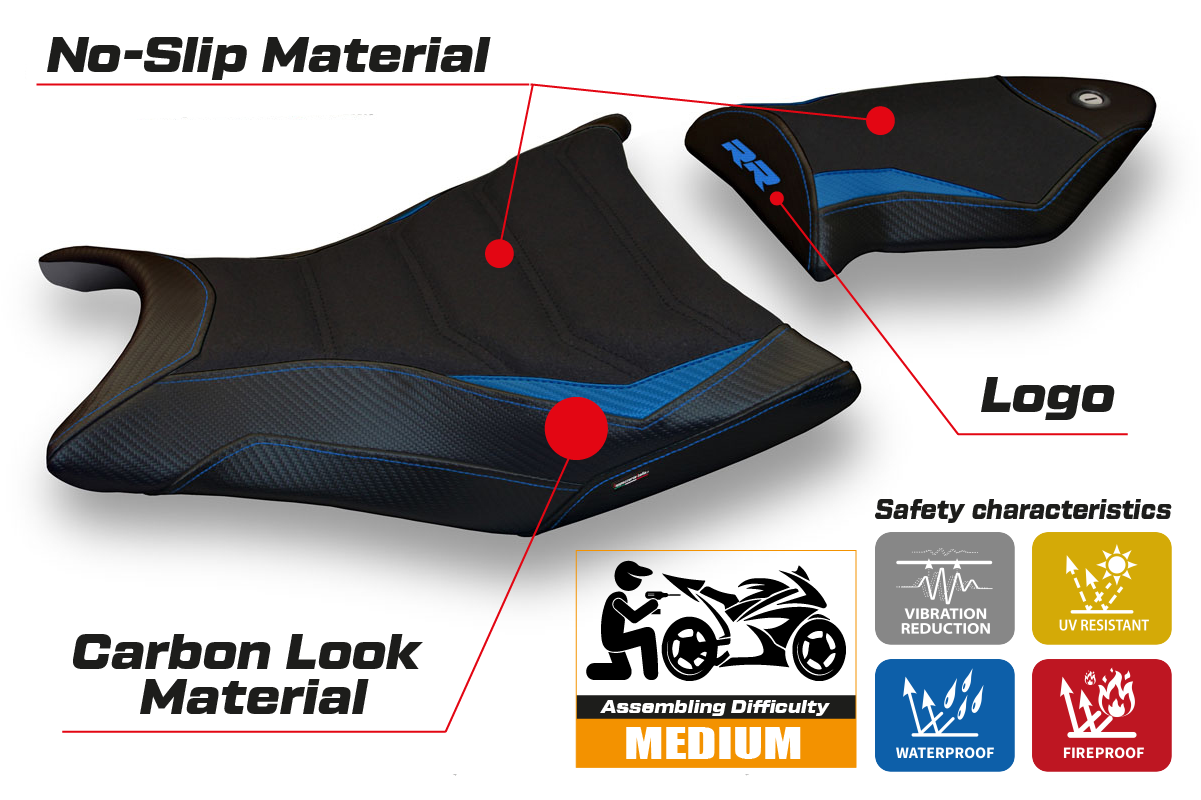 BMW S1000RR 2009-2011 Seat Cover Tappezzeria Italia Ultragrip in Blue and Black