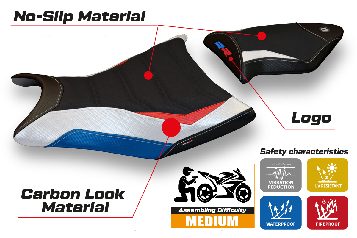 BMW S1000RR 2009-2011 Seat Cover Tappezzeria Italia Ultragrip in HP Red, White and Blue