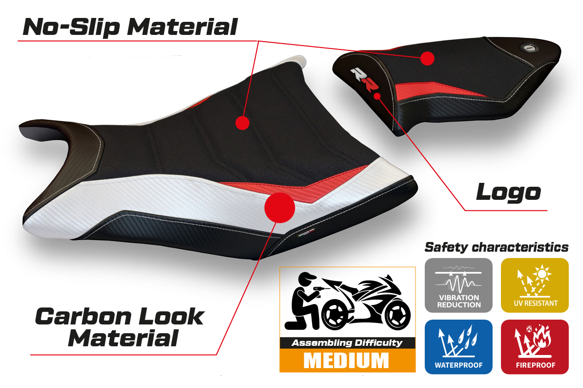 BMW S1000RR 2009-2011 Seat Cover Tappezzeria Italia Ultragrip in Red, White and Black