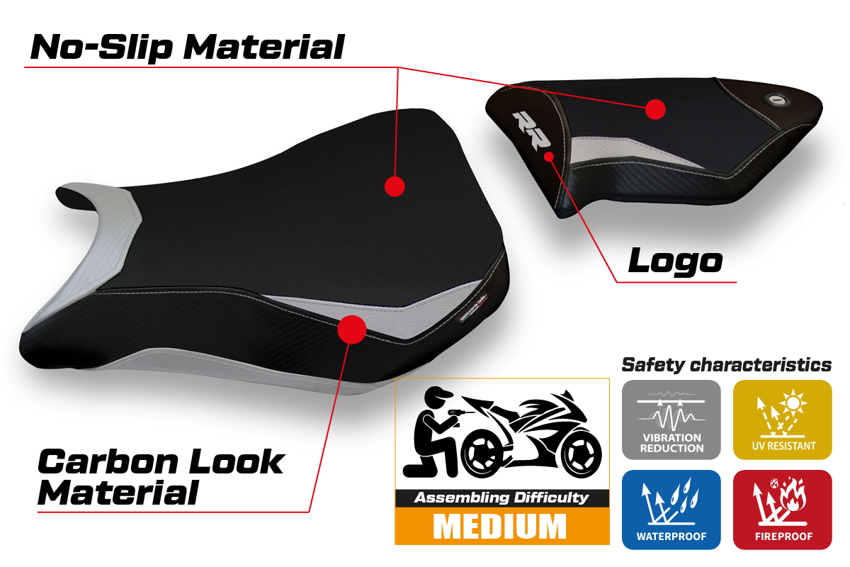 BMW S1000RR 2012-2014 Seat Cover Tappezzeria Italia in Silver and Black