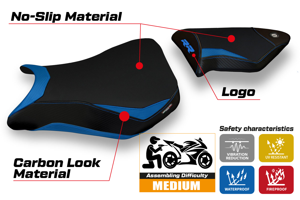 BMW S1000RR 2012-2014 Seat Cover Tappezzeria Italia in Blue and Black