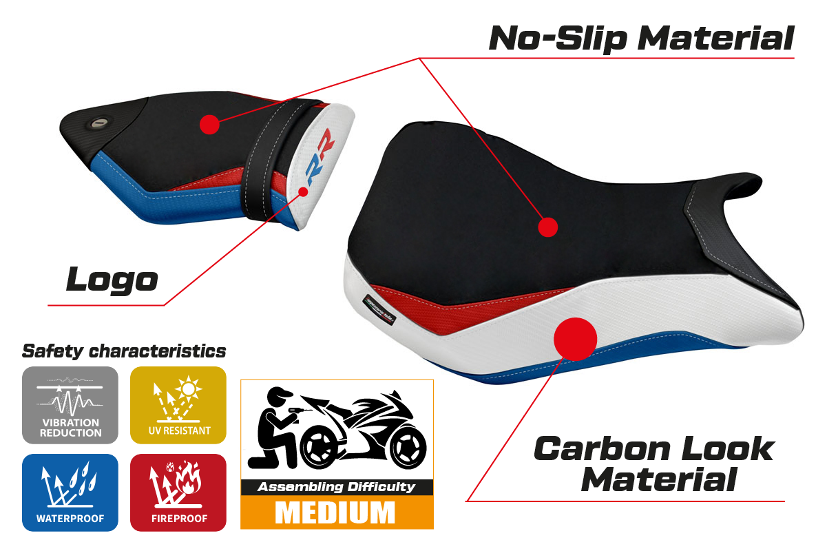 BMW S1000RR 2012-2014 Seat Cover Tappezzeria Italia in HP Red, Blue, White and Black