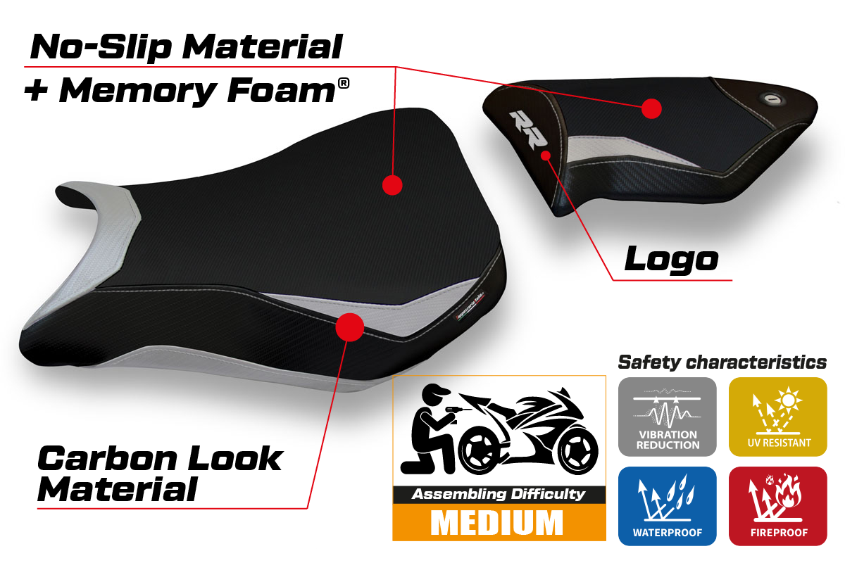 BMW S1000RR 2012-2014 Seat Cover Tappezzeria Italia Comfort in Silver and Black