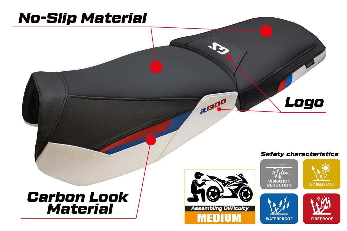 BMW R1300GS Adventure Trophy 2024-2025 Seat Cover Tappezzeria White Red Blue