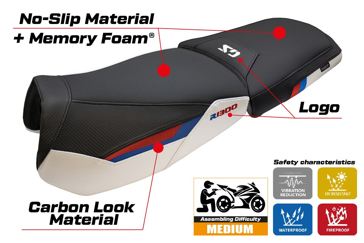 BMW R1300GS ADV Trophy 2024-2025 Seat Cover Tappezzeria Comfort White Red Blue
