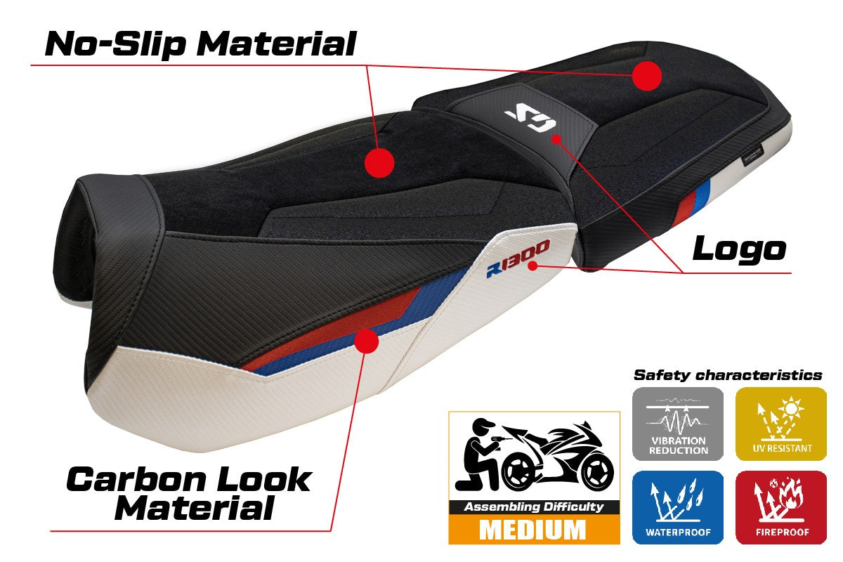 BMW R1300GS ADV Trophy 2024-2025 Seat Cover Tappezzeria Ultragrip White Red Blue