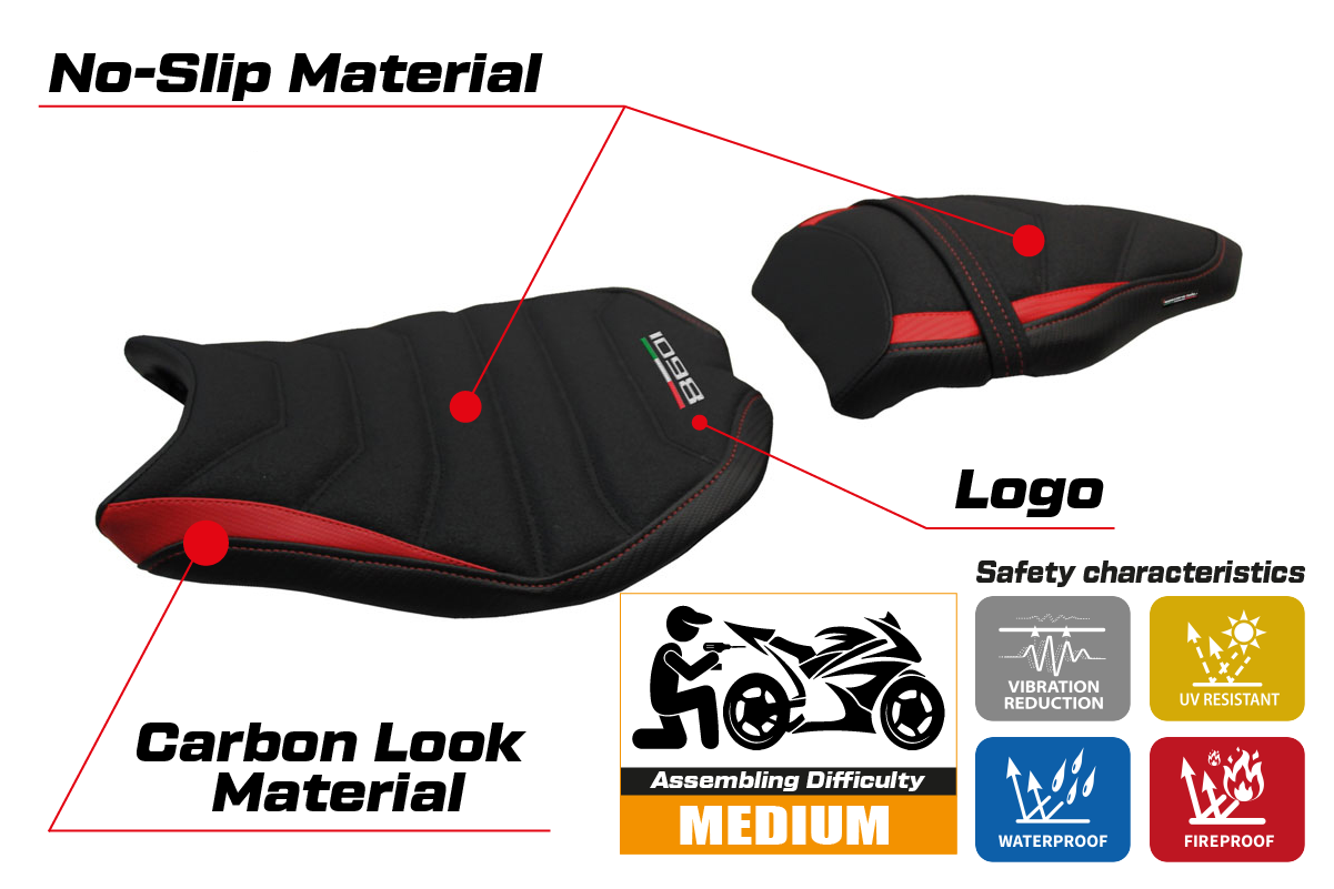 Ducati 1098 2007-2013 Seat Cover Tappezzeria Italia Ultragrip in Red and Black