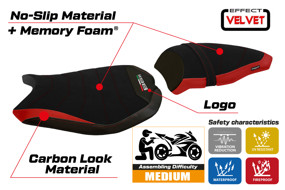 Ducati 1198 2007-2013 Seat Cover Tappezzeria Italia Comfort in Red and Black