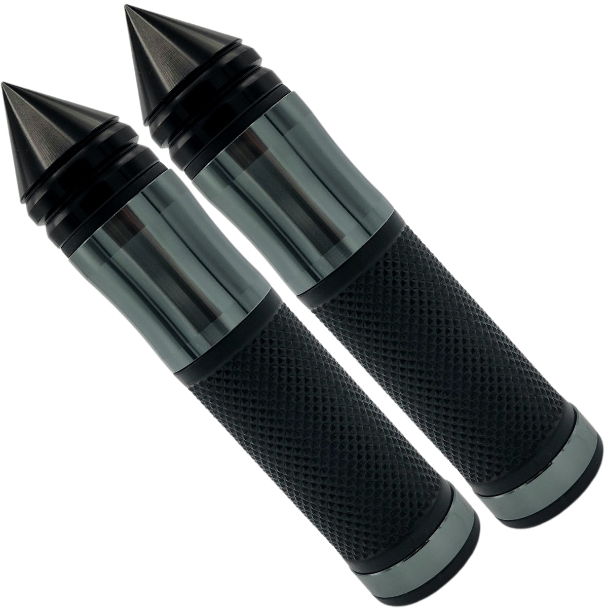 Honda CBR Dark Gray Silver Aluminum Rubber Grips With Spike Bar Ends