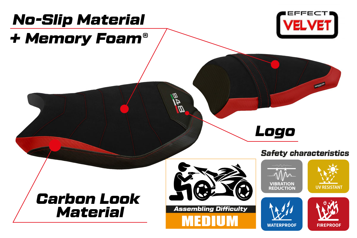 Ducati 848 2007-2013 Seat Cover Tappezzeria Italia Comfort in Red and Black