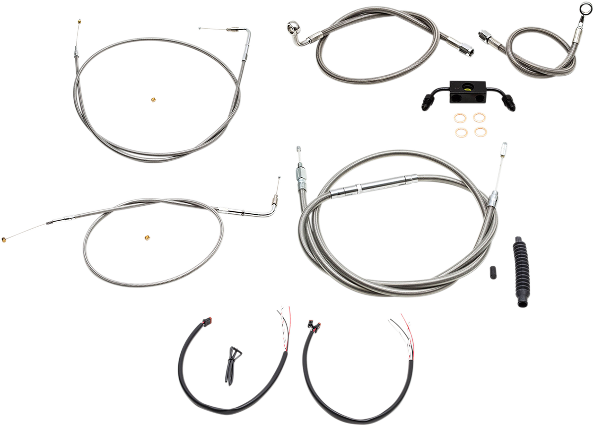 LA CHOPPERS Handlebar Cable/Brake Line Kit - Complete - 15" - 17" Ape Hanger Handlebars - Stainless LA-8321KT2-16