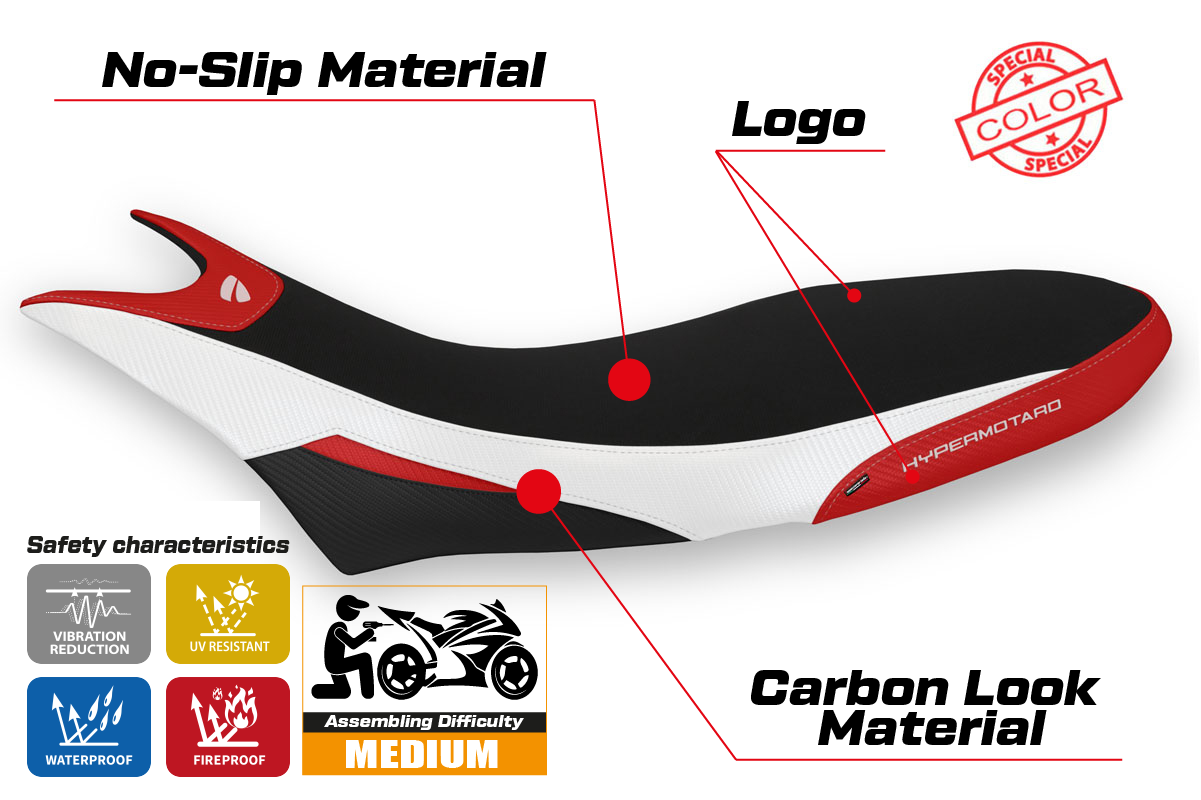 Ducati Hypermotard 950 2019-2025 Seat Cover Tappezzeria Italia in White and Red