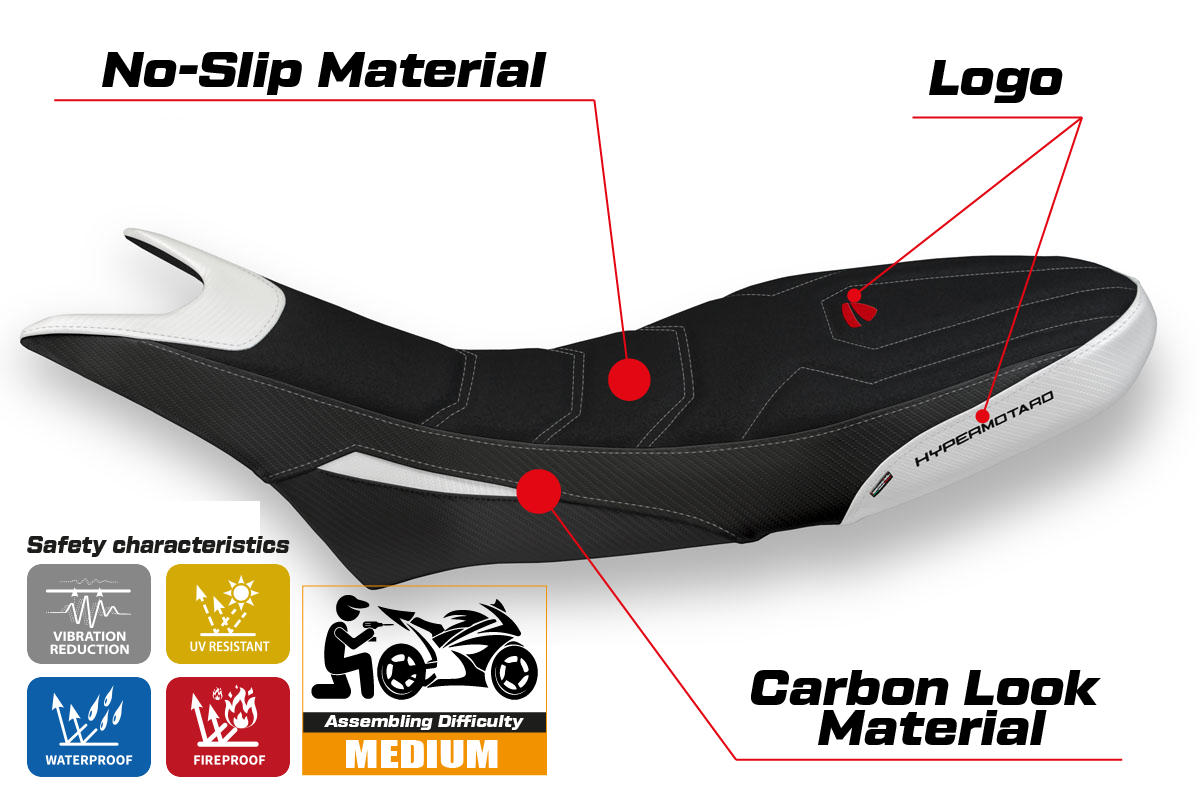 Ducati Hypermotard 950 2019-2025 Seat Cover Tappezzeria Italia Ultragrip in White