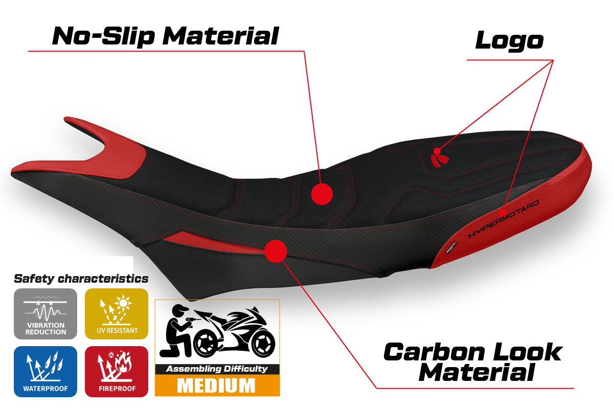 Ducati Hypermotard 950 2019-2025 Seat Cover Tappezzeria Italia Ultragrip in Red