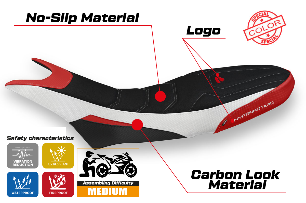 Ducati Hypermotard 950 2019-2025 Seat Cover Tappezzeria Italia Ultragrip in White, Red and Black