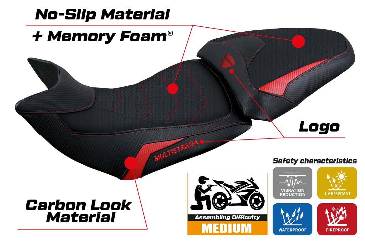 Ducati Multistrada 1200 1260 2015-2020 Seat Cover Tappezzeria Italia Comfort Heated in Red