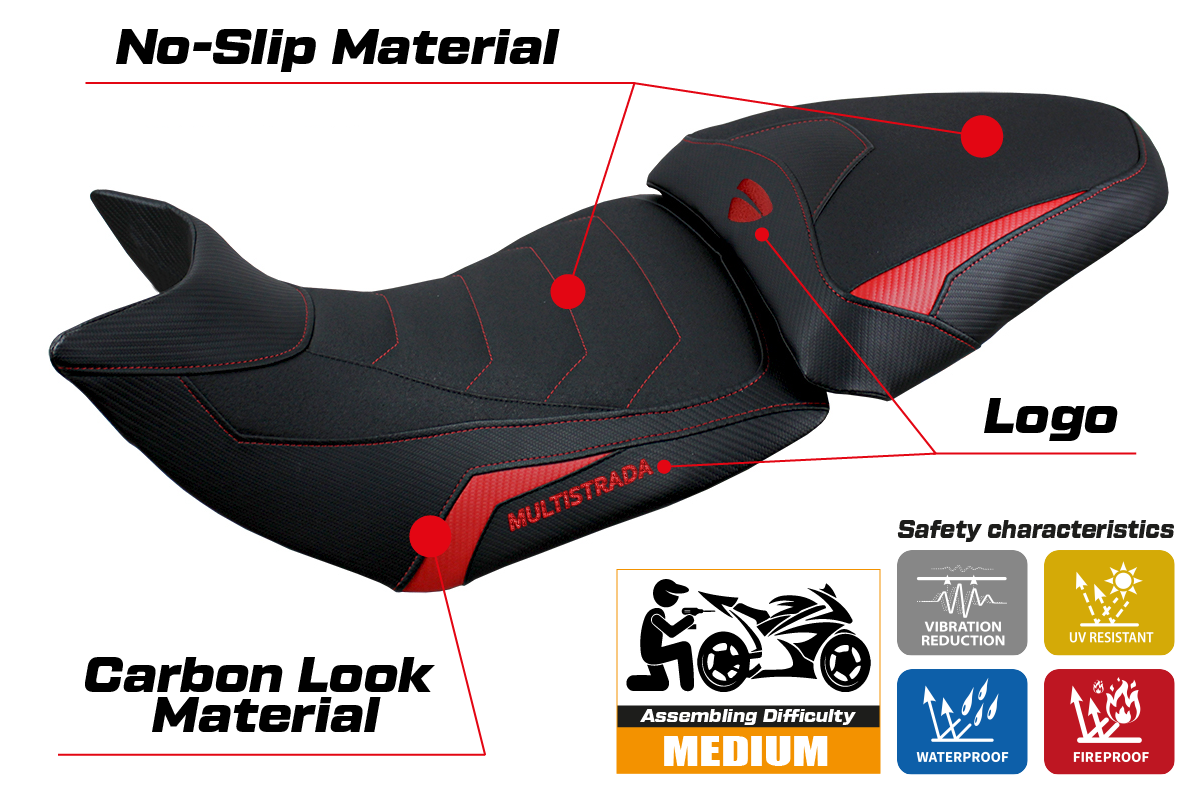 Ducati Multistrada 1200 1260 2015-2020 Seat Cover Tappezzeria Italia Ultragrip in Red