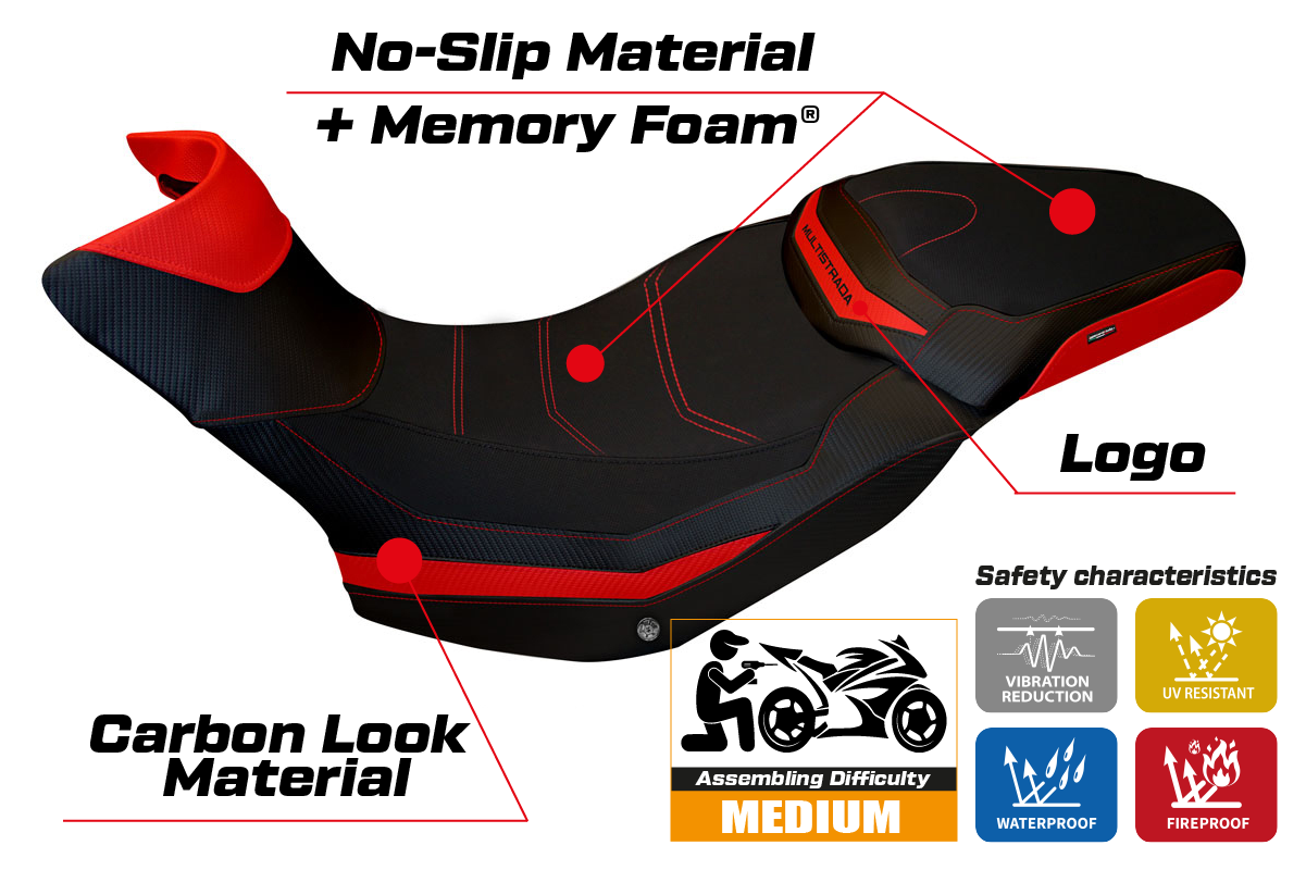 Ducati Multistrada 1200 1260 Enduro 2016-2021 Seat Cover Tappezzeria Italia Comfort in Red