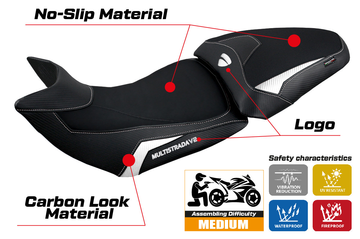 Ducati Multistrada V2 2021-2024 Seat Cover Tappezzeria Italia in White and Black