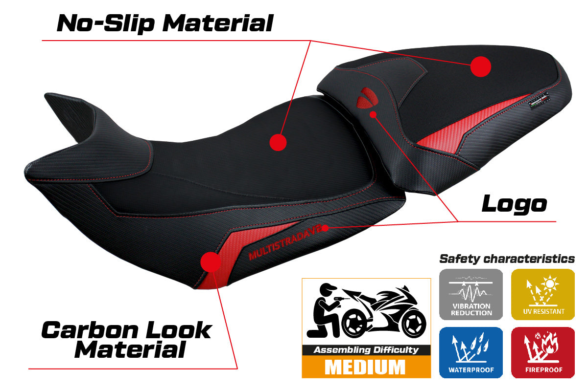 Ducati Multistrada V2 2021-2024 Seat Cover Tappezzeria Italia in Red and Black