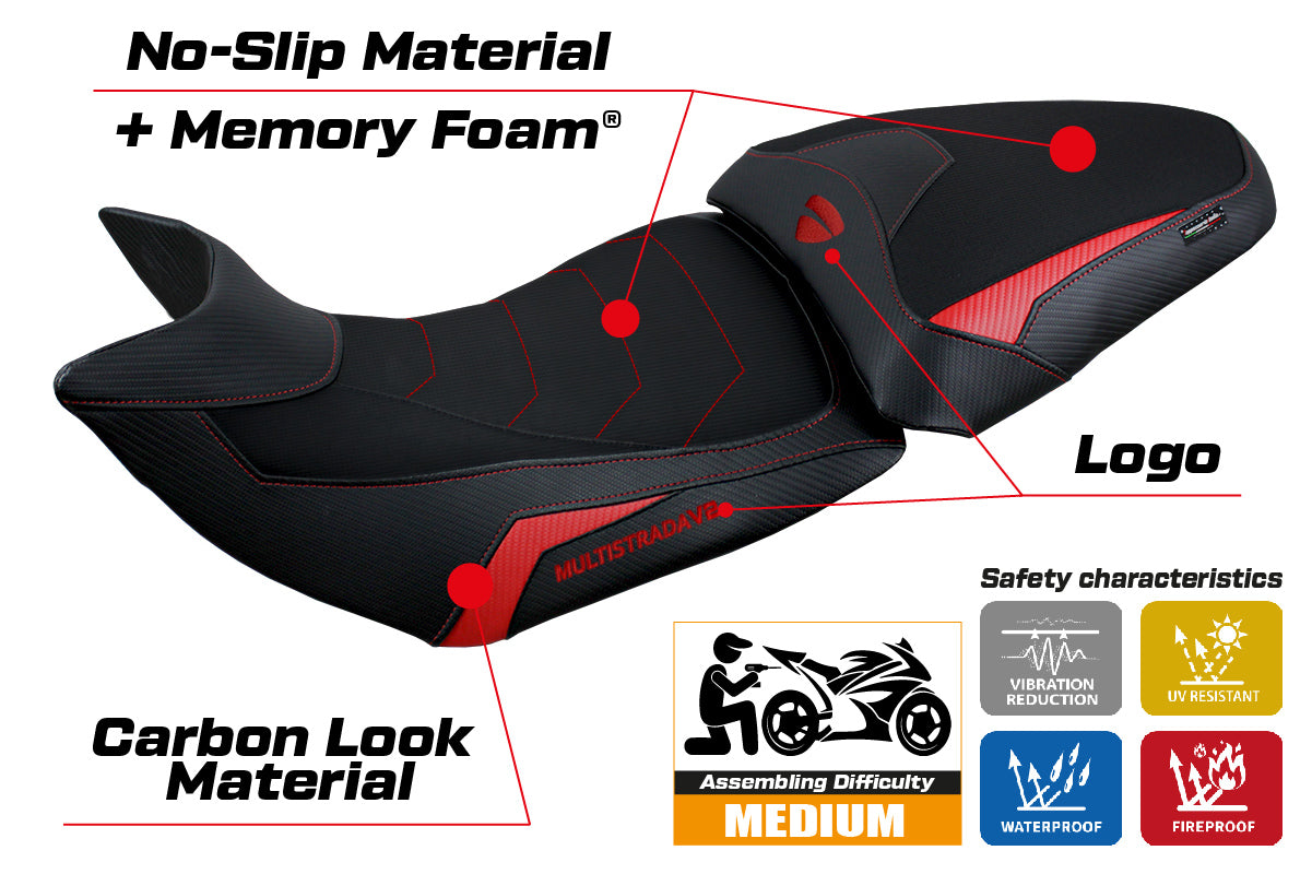 Ducati Multistrada V2 2021-2024 Comfort Heated Seat Cover Tappezzeria Italia in Red