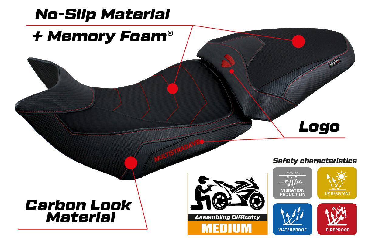Ducati Multistrada V2 2021-2024 Comfort Heated Seat Cover Tappezzeria Italia in Black