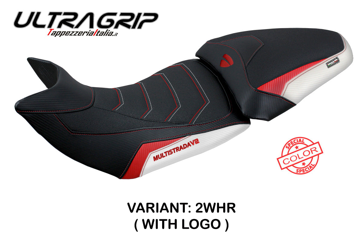 Ducati Multistrada V2 2021-2024 Seat Cover Tappezzeria Italia Ultragrip in White and Red
