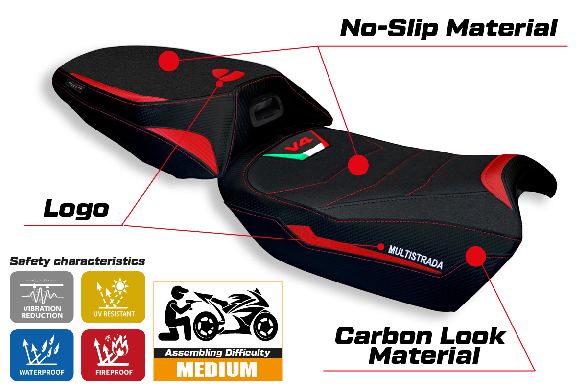 Ducati Multistrada V4 2021-2025 Heated Seat Cover Tappezzeria Italia Ultragrip in Red