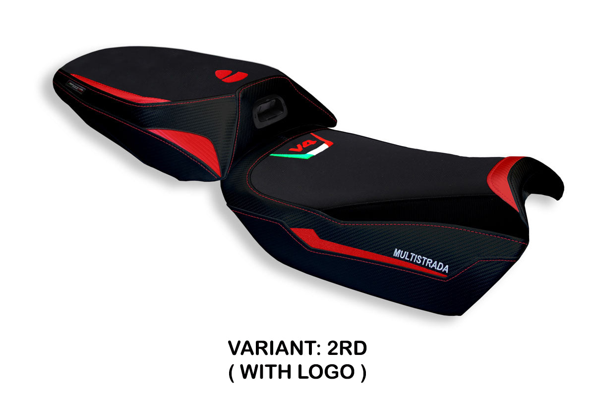 Ducati Multistrada V4 2021-2025 Heated Seat Cover Tappezzeria Italia in Red and Black
