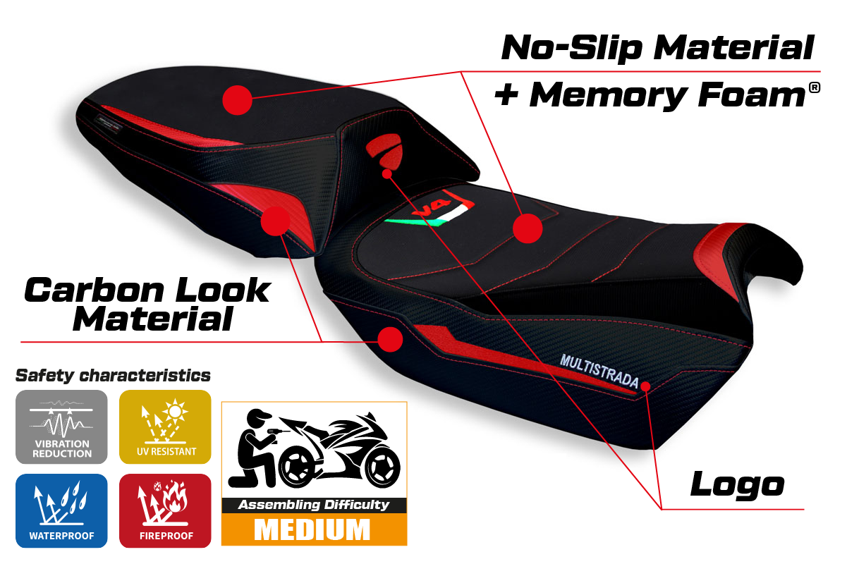Ducati Multistrada V4 V4S 2021-2025 Comfort Heated Seat Cover Tappezzeria Italia in Red