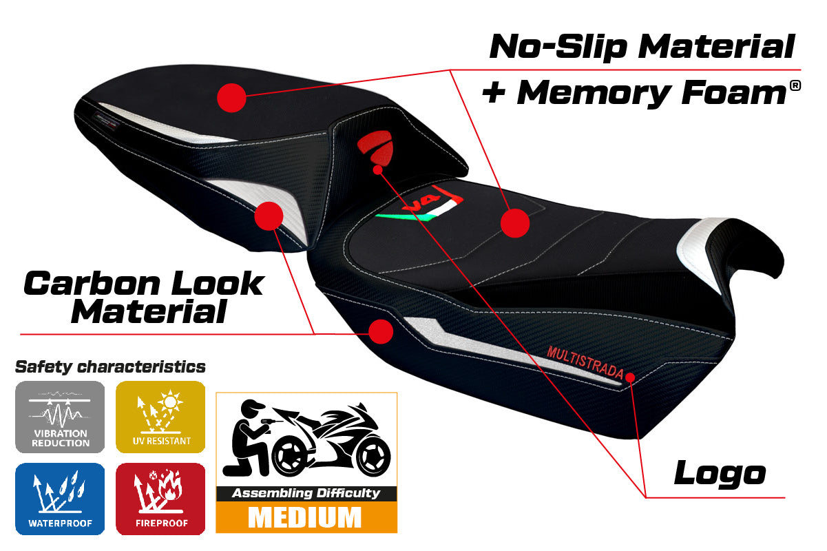 Ducati Multistrada V4 V4S 2021-2025 Comfort Heated Seat Cover Tappezzeria Italia in White